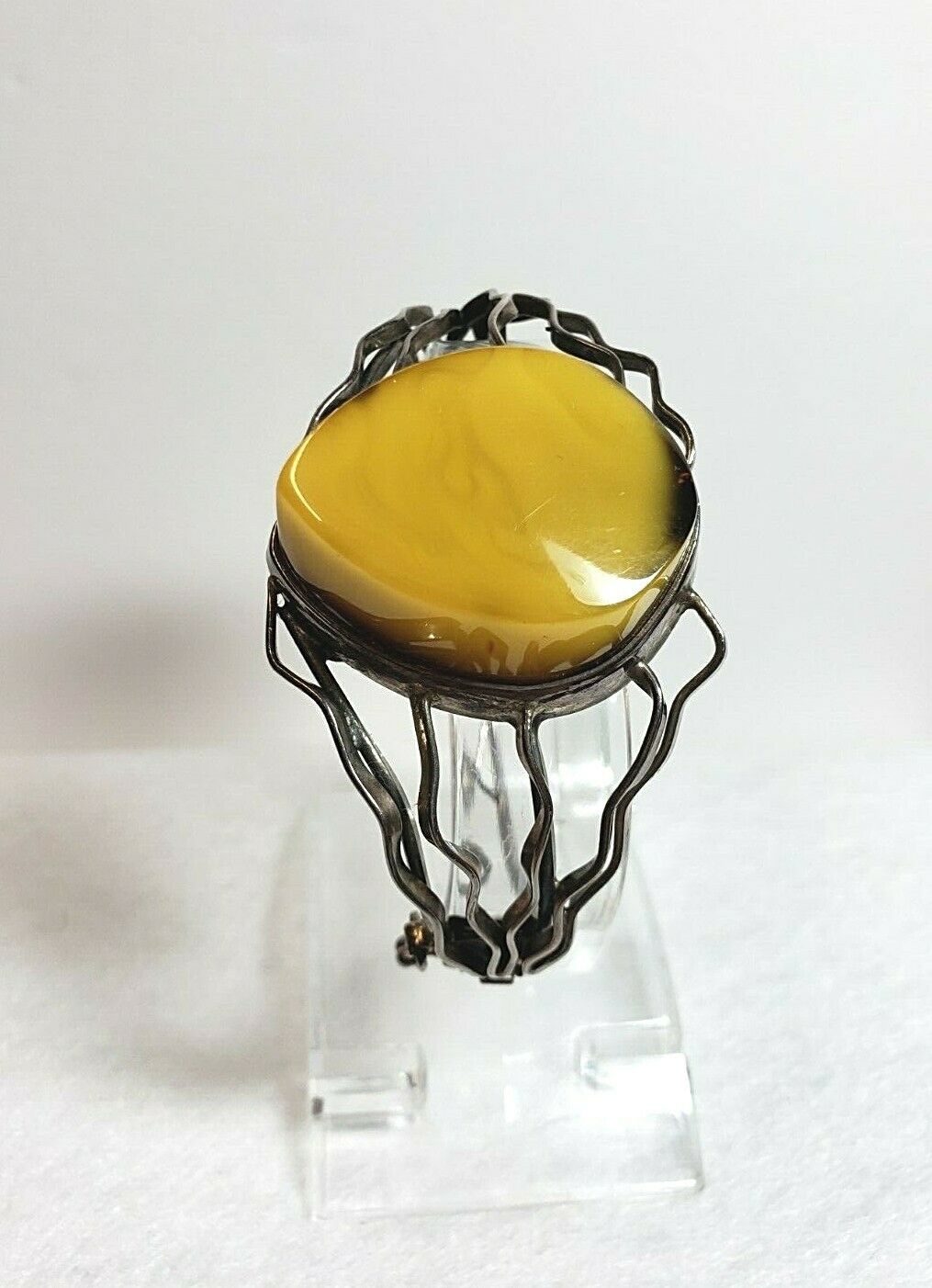 Vintage Sterling Silver Butterscotch Amber Brutalist Bracelet