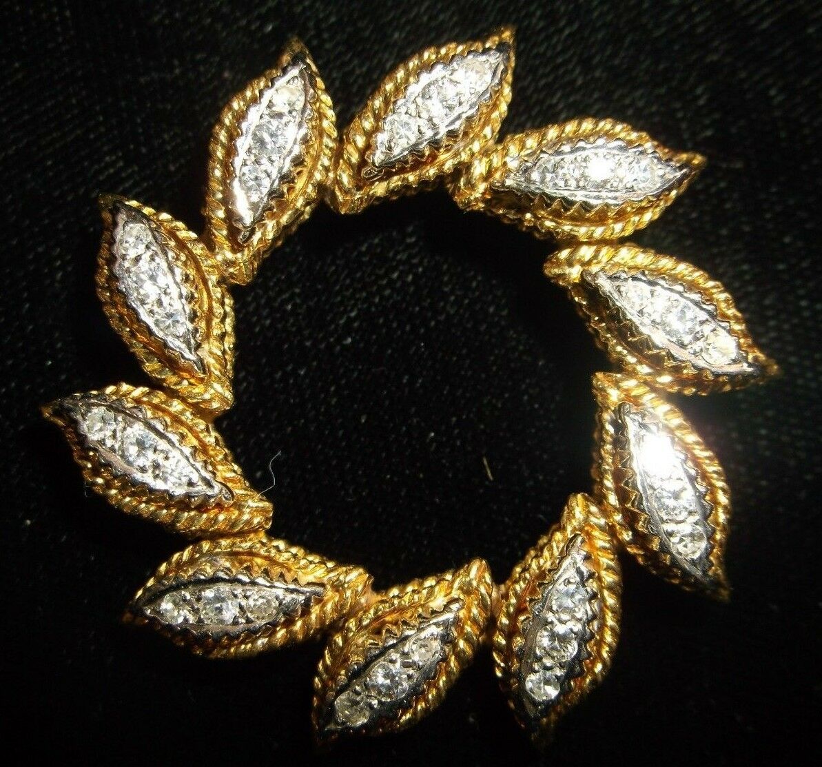 Vintage 18K Yellow & White Gold Diamond Leaf/Leaves Pendant/Brooch