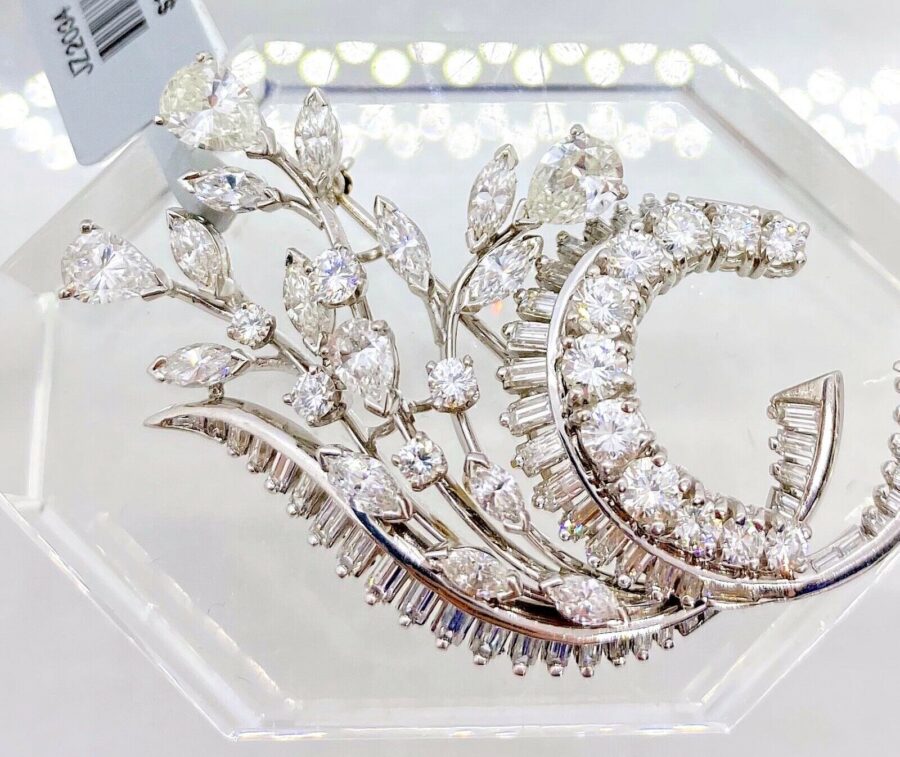 Antique Art Deco Platinum 6.80Ct Diamond Brooch