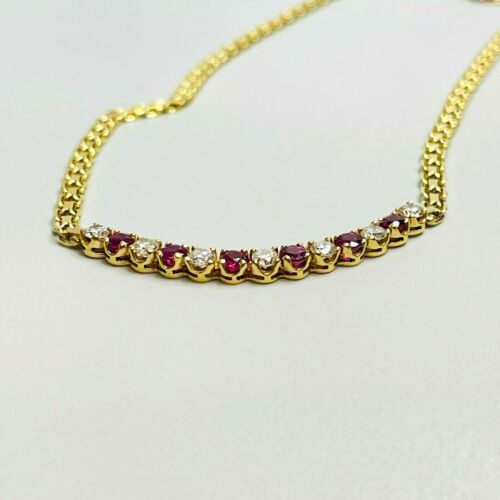 Vintage Italy 14k Yellow Gold Rubies and Diamonds Unique Chain Link 19" Necklace