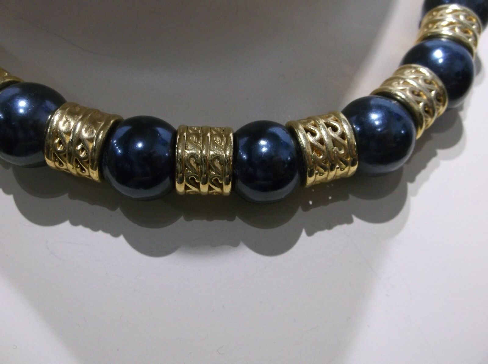 Vintage Monet Gold-Tone Spacers & Large Beaded Hematite-Look Necklace